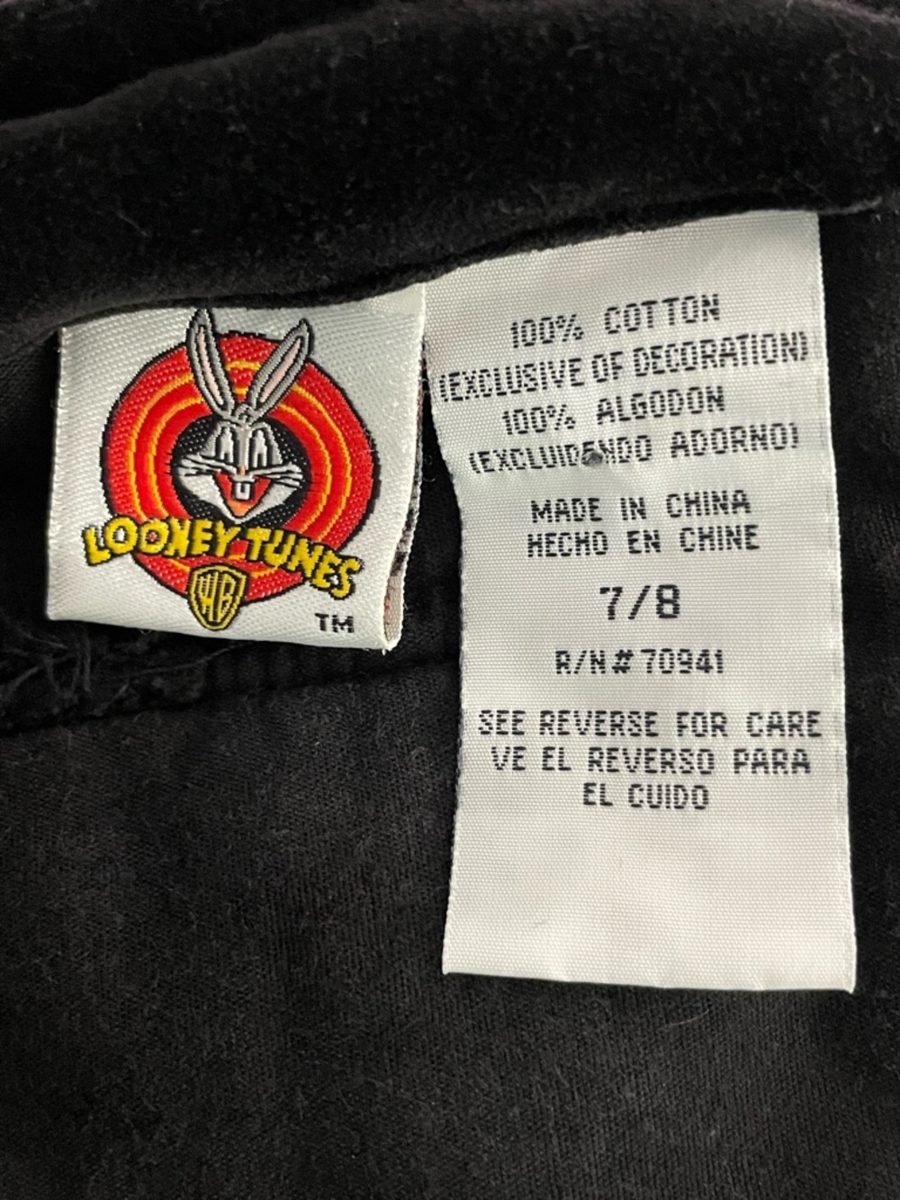 1998 Looney Tunes Tweety Bird Soft Black Velvet Bib Overalls Jumper Dress 7/8 - Picture 9 of 12